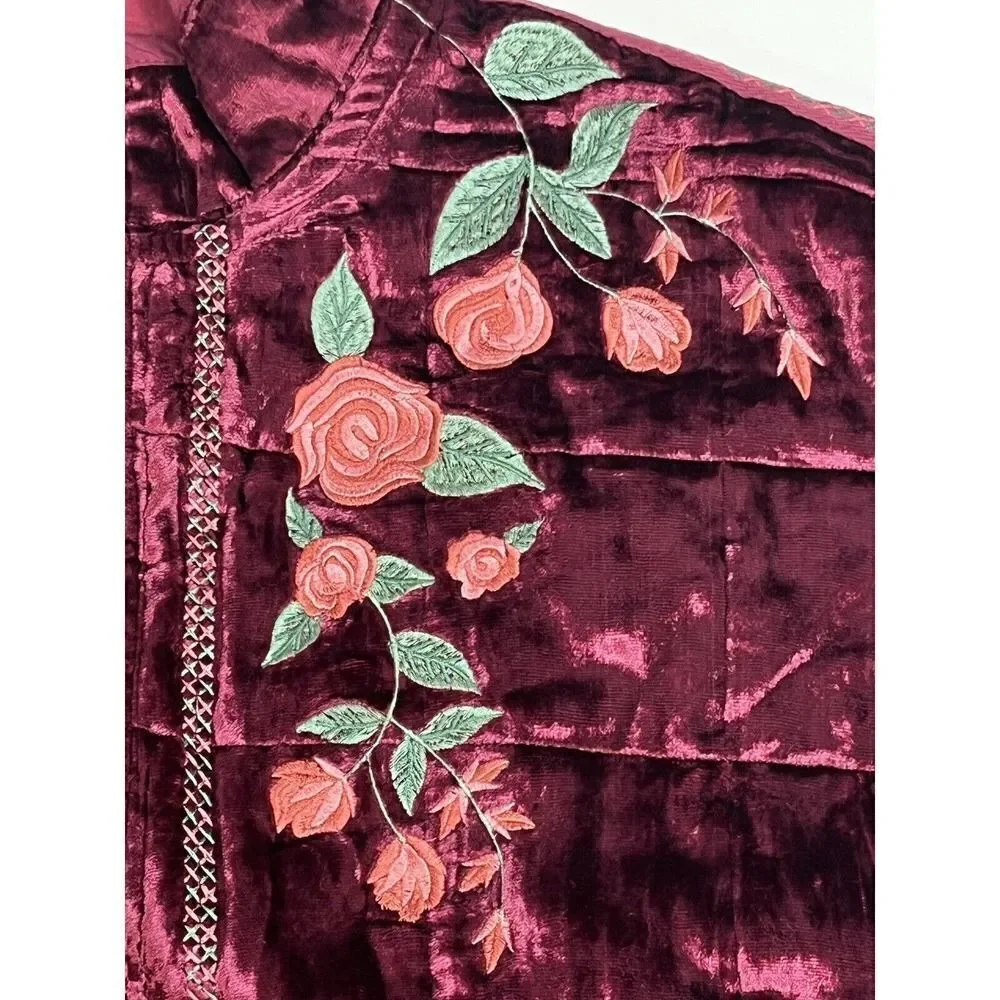Free People x Anna Sui Rose Garden Velvet Embroidery Dolman Quilted Jacket New M